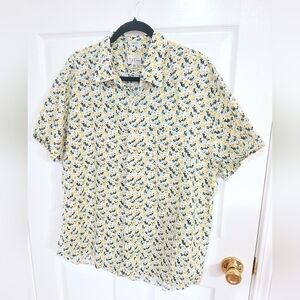 J. Crew Mens Slim Fit Linen Floral Bee Printed Button Front Short Sleeve Beach